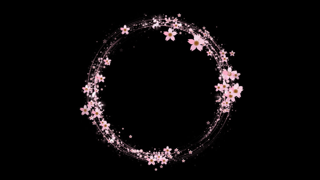 丸く光る春の桜-黒バック
