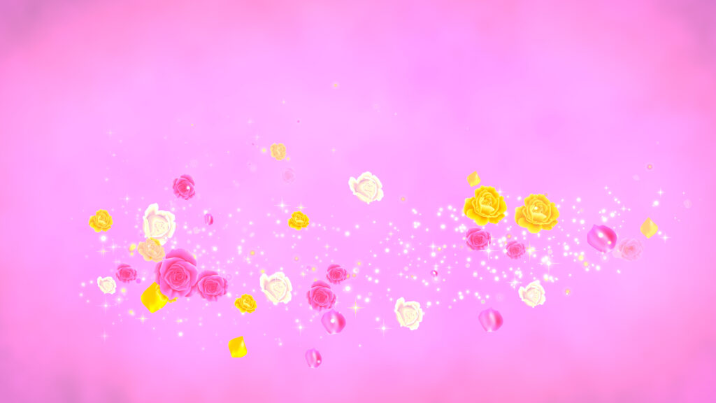 春 カラフルなバラ 回転-合成用-ピンクの背景