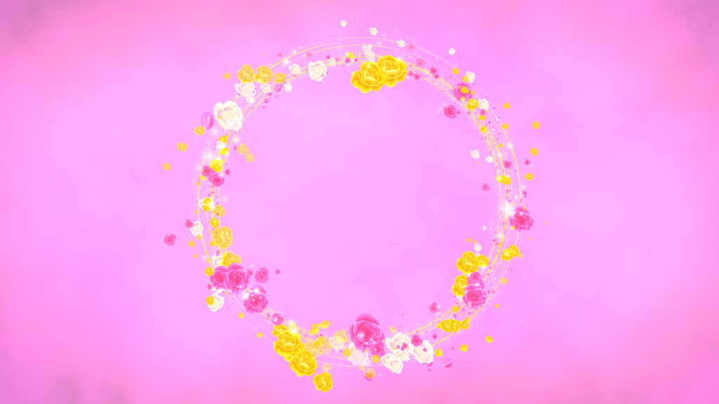 カラフルなバラのリース 春・合成用-ピンクの背景