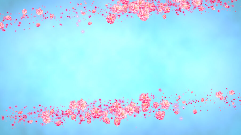 春の桃 フレーム-合成用-水色の背景