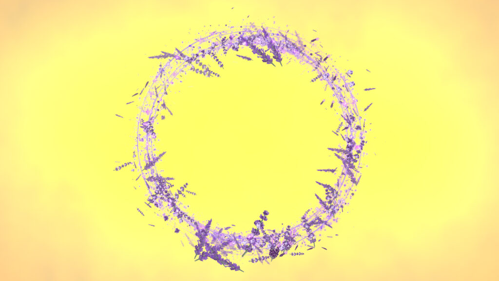 光る夏のラベンダーのリース-合成用-黄色い背景