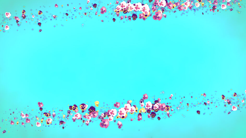 春のパンジー フレーム - 合成用-水色の背景